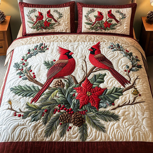 Snowy Embrace 3-Piece Quilted Bedding Set - Single (59" x 70")