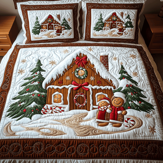 Snowy Gingerbread Nights 3-Piece Quilted Bedding Set - Single (59" x 70")