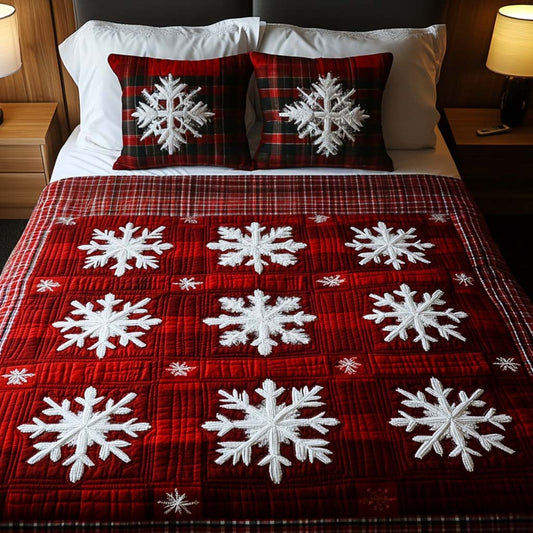 Snowy Grid 3-Piece Quilted Bedding Set - Single (59" x 70")