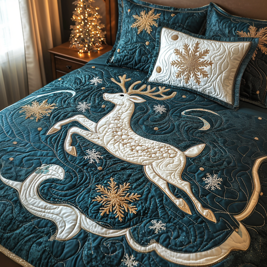 Snowy Nights Reindeer 3-Piece Quilted Bedding Set - Single (59" x 70")