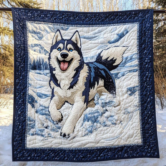 Snowy Playtime Quilted Blanket - Throw (55" x 60")