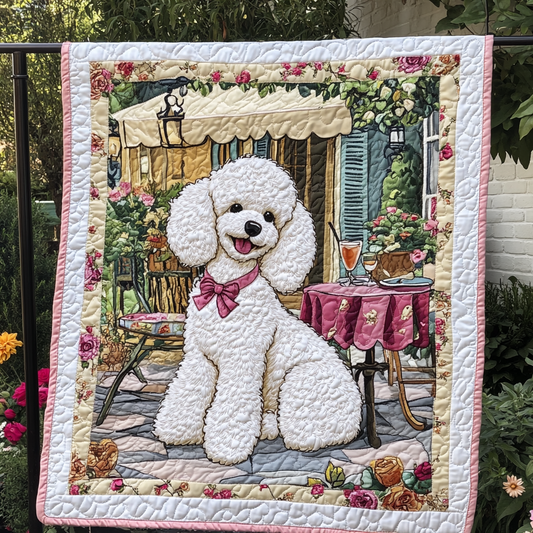 Snowy Poodle Delights Quilted Blanket - Throw (55" x 60")
