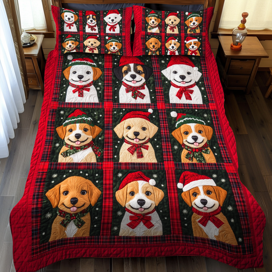 Snowy Puppy Cuddles 3-Piece Quilted Bedding Set - Single (59" x 70")