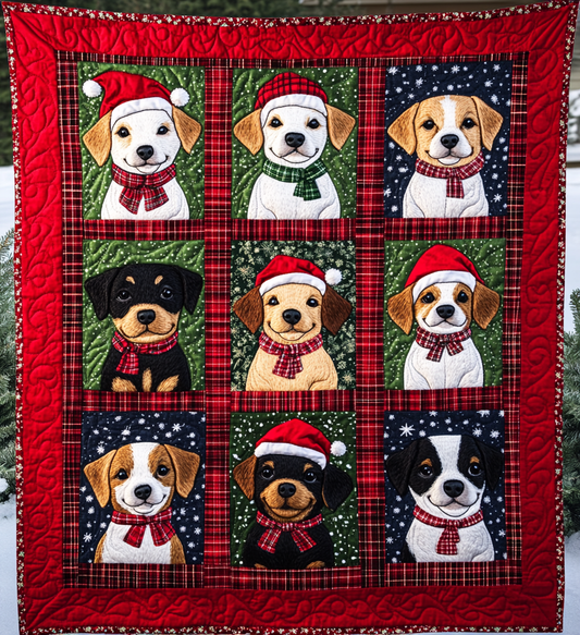 Snowy Puppy Cuddles Quilted Blanket - Throw (55" x 60")