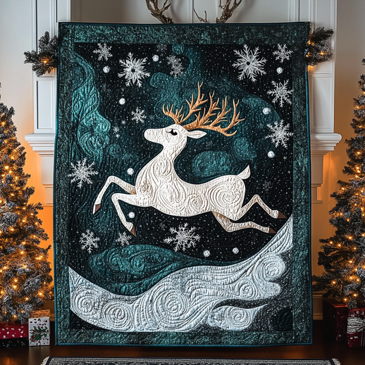 Snowy Reindeer Quilted Blanket - Throw (55" x 60")
