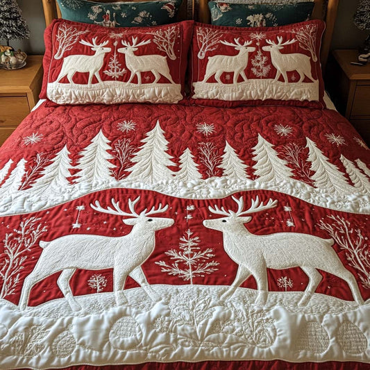 Snowy Reindeer Trail 3-Piece Quilted Bedding Set - Single (59" x 70")