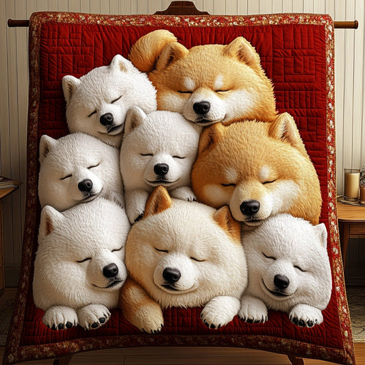 Snowy Samoyed Snuggles Quilted Blanket - Throw (55" x 60")