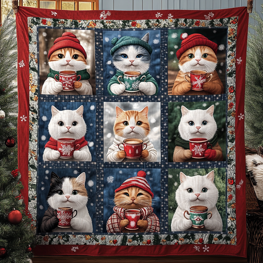 Snuggly Cat Sips Quilted Blanket - Throw (55" x 60")