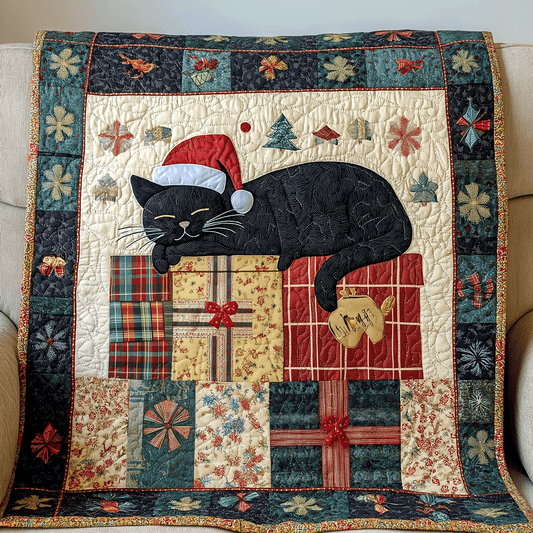 Snuggly Cat Sips Quilted Blanket - Throw (55" x 60")