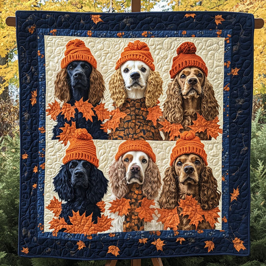 Spaniel Fall Frolic Quilted Blanket - Throw (55" x 60")