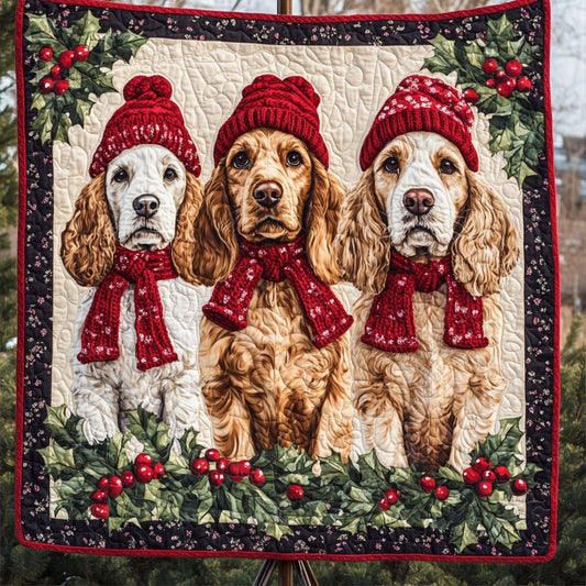 Spaniel Holiday Spirit Quilted Blanket - Throw (55" x 60")