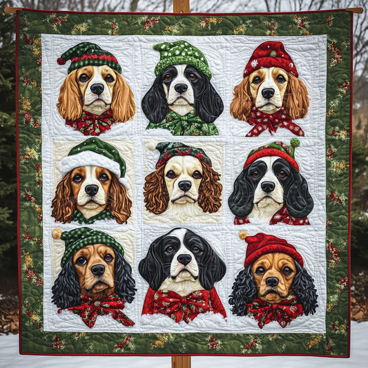 Spaniel Snowy Night Quilted Blanket - Throw (55" x 60")