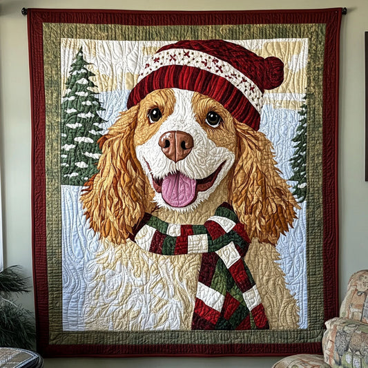 Spaniel Winter Wishes Quilted Blanket - Throw (55" x 60")