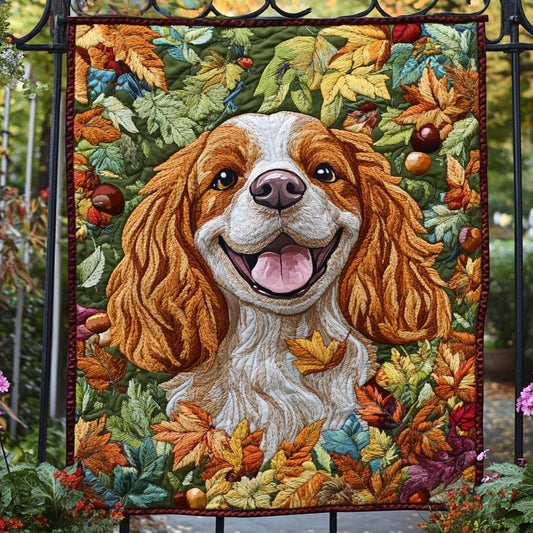 Spaniel in Autumn Fields Quilted Blanket - Throw (55" x 60")
