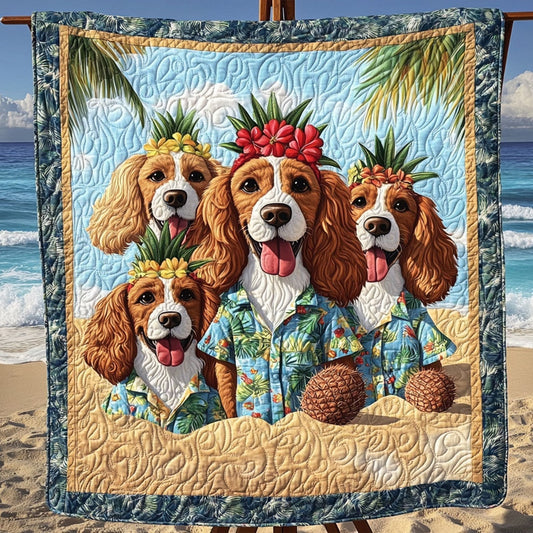 Spaniel in Rustic Fields Quilted Blanket - Throw (55" x 60")