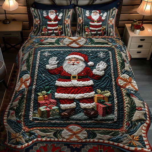 Sparkling Snowy Santa 3-Piece Quilted Bedding Set - Single (59" x 70")