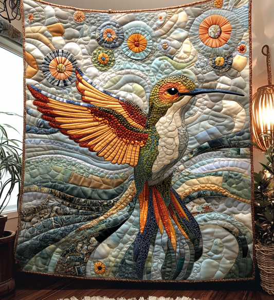 Spiral Hummingbird Quilted Blanket - Throw (55" x 60")