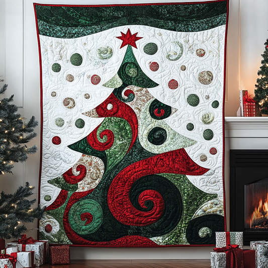 Spiral Xmas Tree Quilted Blanket - Throw (55" x 60")