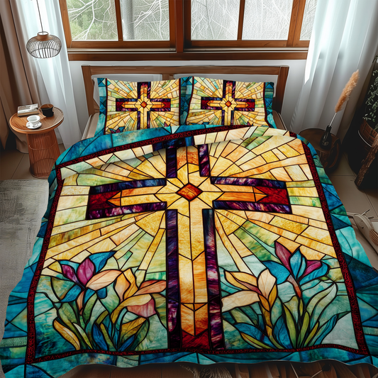 Spiritual Cross 3-Piece Quilted Bedding Set - Single (59" x 70")