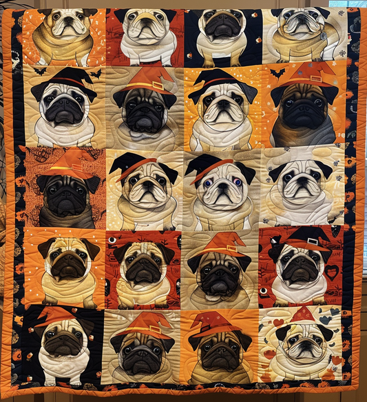 Spooky Pug Quilted Blanket - Throw (55" x 60")