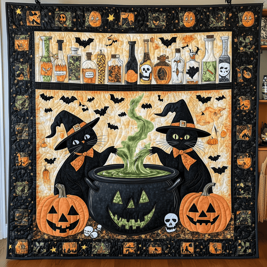 Spooky Cauldron Cats Quilted Blanket - Throw (55" x 60")