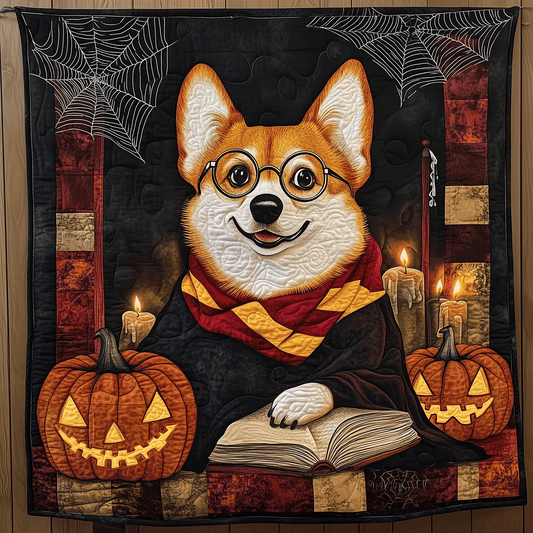 Spooky Corgi Magic Quilted Blanket - Throw (55" x 60")