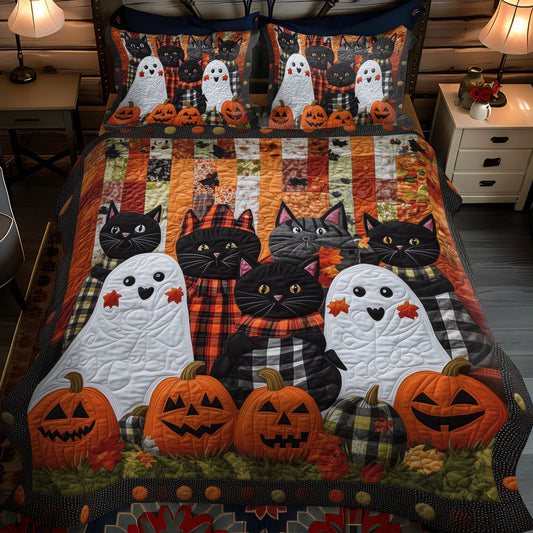 Spooky Feline 3-Piece Quilted Bedding Set - Single (59" x 70")