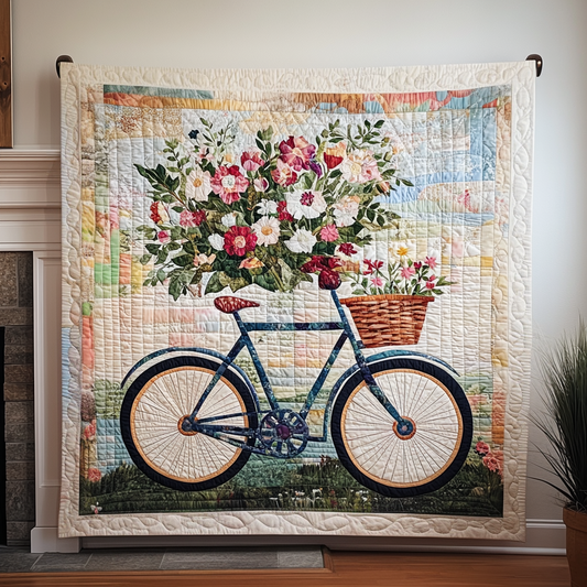 Spring Bicycle Art Quilt Hanging - Baby (30" x 40")