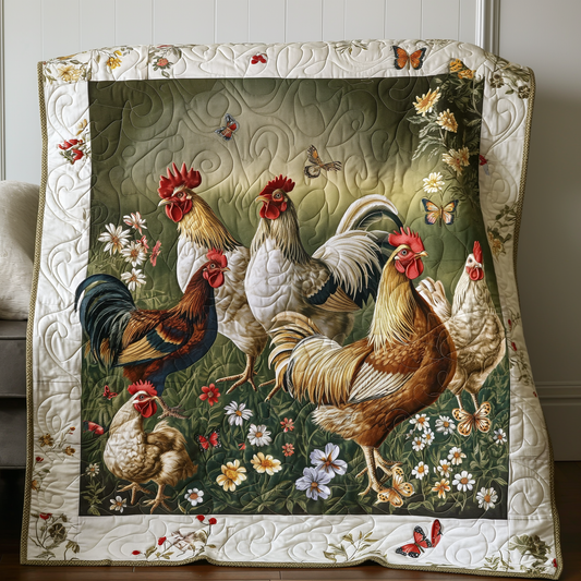 Springtime Bloom Chicken Quilted Blanket - Throw (55" x 60")