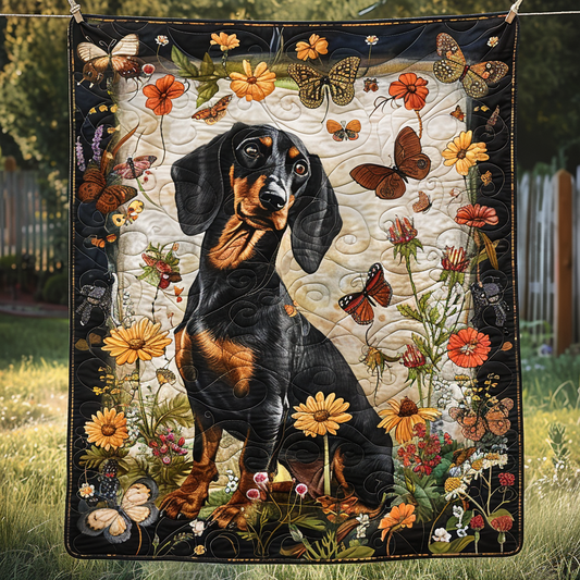 Springtime Dachshund Quilted Blanket - Throw (55" x 60")