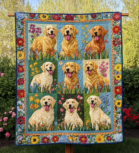 Springtime Golden Bloom Quilted Blanket - Throw (55" x 60")