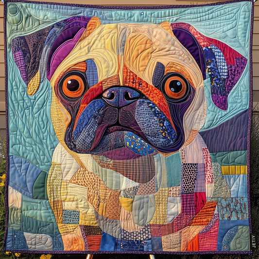 Squishy Pug Love Quilted Blanket - Throw (55" x 60")