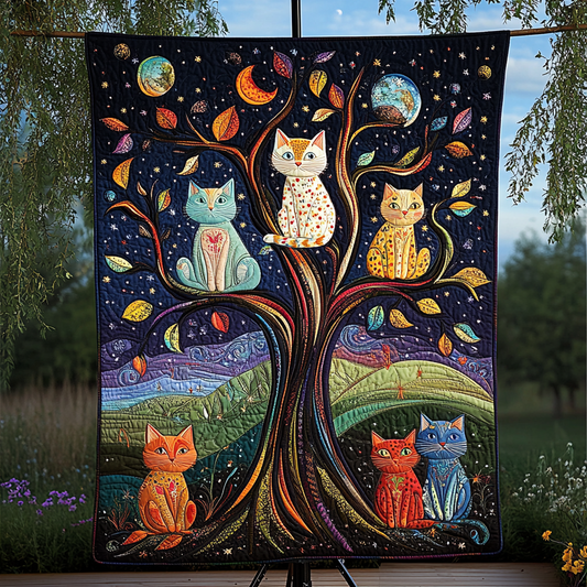 Starry Cats Quilted Blanket - Throw (55" x 60")