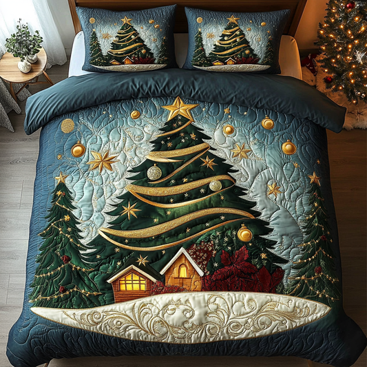 Starry Christmas Spruce 3-Piece Quilted Bedding Set - Single (59" x 70")