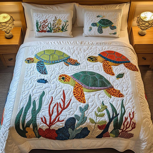 Stone Turtle 3-Piece Quilted Bedding Set - Single (59" x 70")