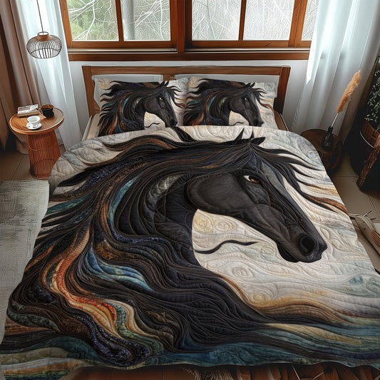 Stunning Horse Equestrian 3-Piece Quilted Bedding Set - Single (59" x 70")