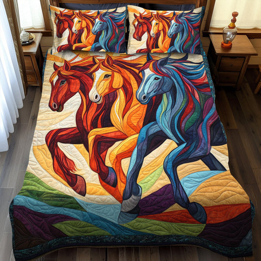 Stunning Horse Equestrian 3-Piece Quilted Bedding Set - Single (59" x 70")