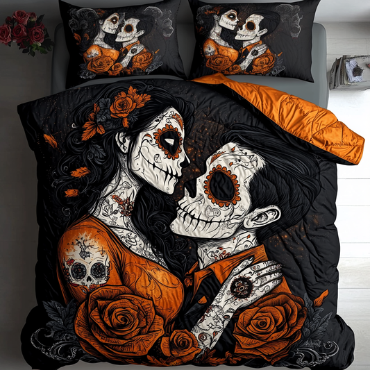 Sugar Skull Lovers 3-Piece Quilted Bedding Set - Single (59" x 70")
