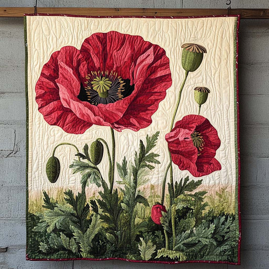 Summer Poppy Field Art Quilt Hanging - Baby (30" x 40")