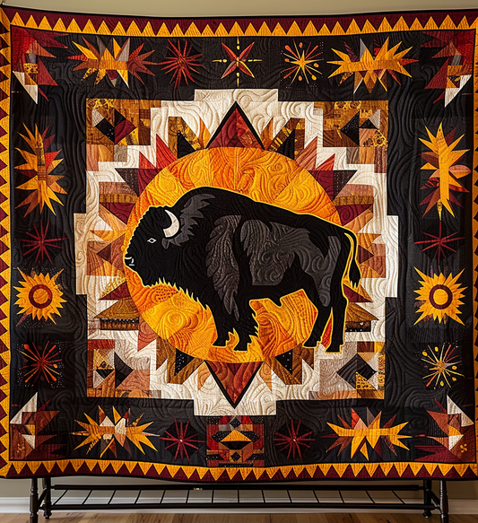Sunburst Bison Quilted Blanket - Throw (55" x 60")