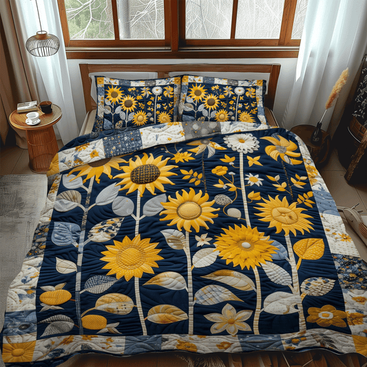 Sunburst Floral 3-Piece Quilted Bedding Set - Single (59" x 70")
