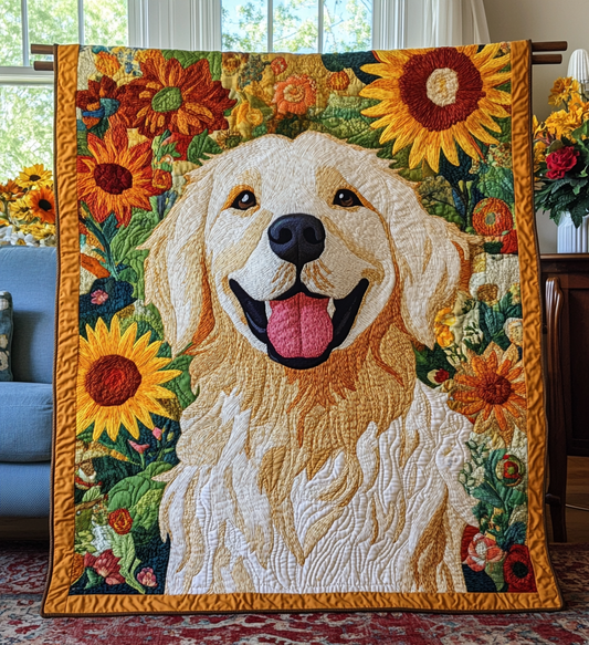 Sunflower Golden Retriever Quilted Blanket - Throw (55" x 60")