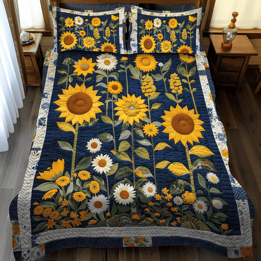 Sunflower Radiance 3-Piece Quilted Bedding Set - Single (59" x 70")