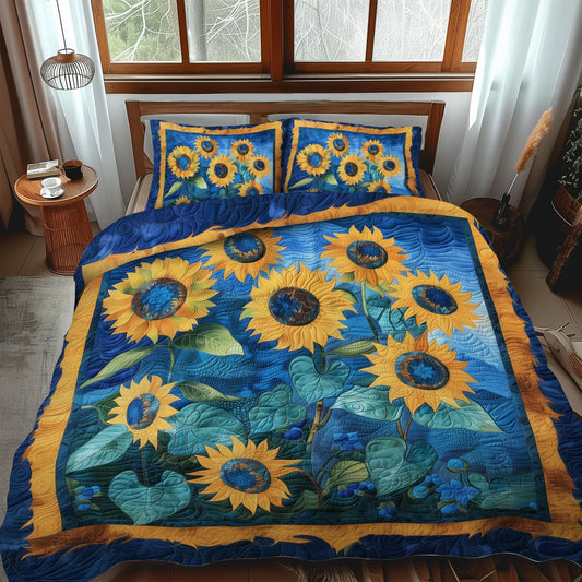 Sunflower Serenity 3-Piece Quilted Bedding Set - Single (59" x 70")