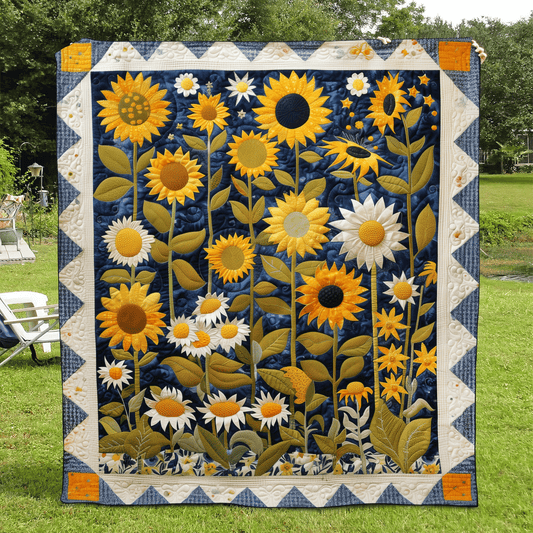 Sunflower Symphony Quilted Blanket - Throw (55" x 60")