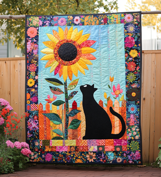 Sunflower Cat Quilted Blanket - Throw (55" x 60")