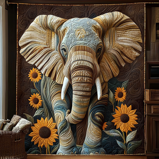 Sunflower Elephant Quilted Blanket - Throw (55" x 60")
