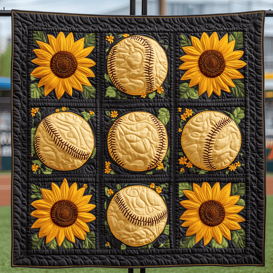 Sunflower Field Softball Quilted Blanket - Throw (55" x 60")