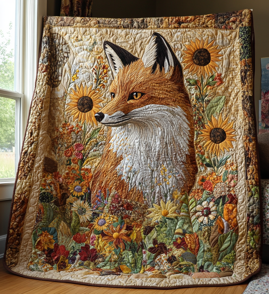 Sunflower Fox Quilted Blanket - Throw (55" x 60")
