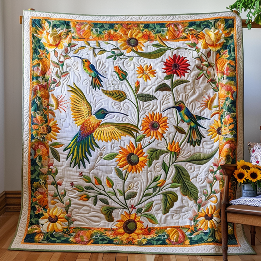 Sunflower Hummingbird Quilted Blanket - Throw (55" x 60")